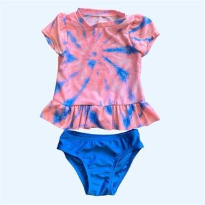 Cat & Jack 2-Piece Swimsuit Tie-Dye Rash Guard Set Shirt Bikini Toddler Girls 3T